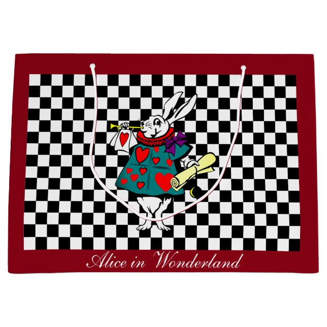 Sacola Para Presentes Grande Alice de texto personalizado na verificação de coe (Frente)