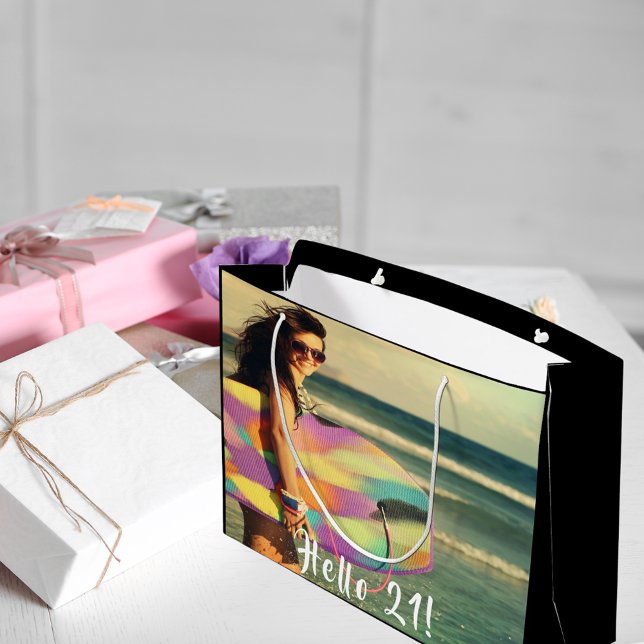 Sacola Para Presentes Grande Alô de aniversário de 21 anos, 21, 21º (Criador carregado)