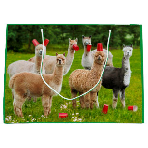 Sacola Para Presentes Grande Alpacas com Copas Vermelhas