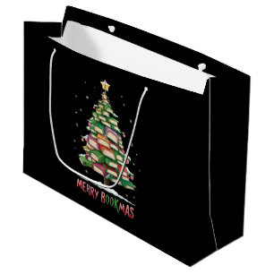 Sacola Para Presentes Grande Amante do Livro de Natal Árvore Bibliotecária Feli