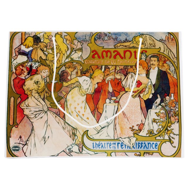 Sacola Para Presentes Grande Amantes, Alphonse Mucha (Frente)