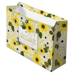 Sacola Para Presentes Grande Amarelo Floral de Girassol