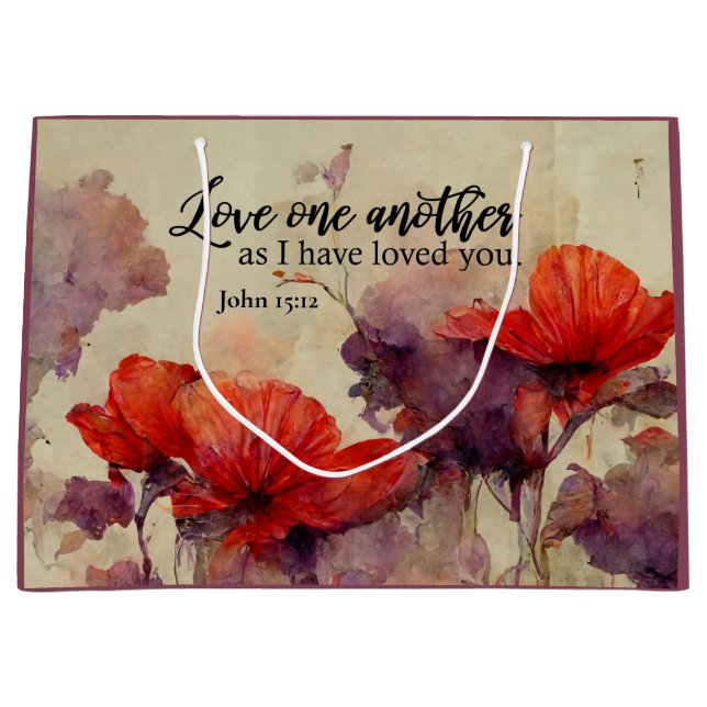 Sacola Para Presentes Grande Ame-Se Outra Bíblia Vermelhos Roxo Floral (Frente)