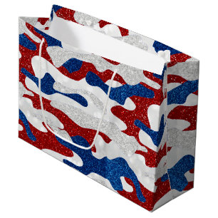 Sacola Para Presentes Grande American Camo julho 4° Glitter