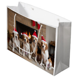 Sacola Para Presentes Grande American English Foxhound Lareira Natal