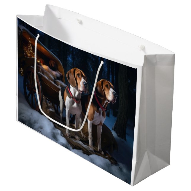 Sacola Para Presentes Grande American English Foxhound Snowy Sleigh Natal (Frente inclinada)