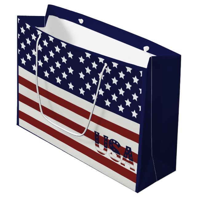 Sacola Para Presentes Grande American Flag American USA Pattern (Frente inclinada)