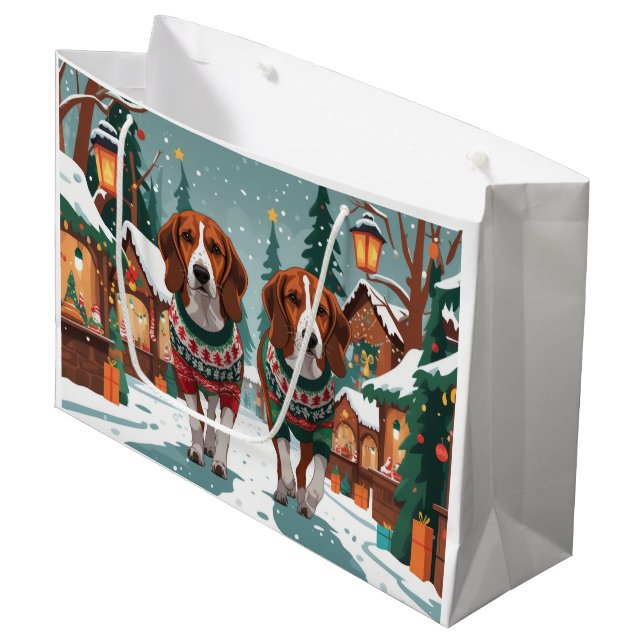 Sacola Para Presentes Grande American Foxhound Dogs Christmas Snow Holiday (Frente inclinada)