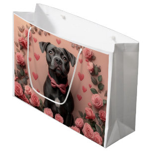 Sacola Para Presentes Grande American Staffordshire com Rosas -Dia dos Namorado
