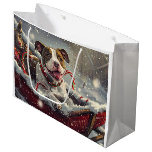 Sacola Para Presentes Grande American Staffordshire Dog Natal Festivo
