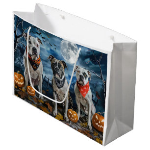 Sacola Para Presentes Grande American Staffordshire Halloween Assustador