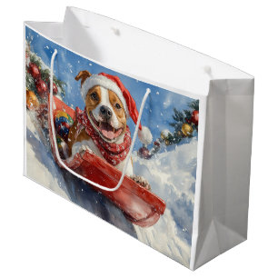 Sacola Para Presentes Grande American Staffordshire no trenó de Natal