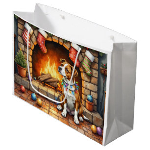 Sacola Para Presentes Grande American Staffordshire Terrier Luzes de Natal