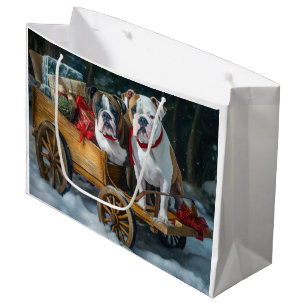 Sacola Para Presentes Grande American Staffordshire Trenó Nevado Natal