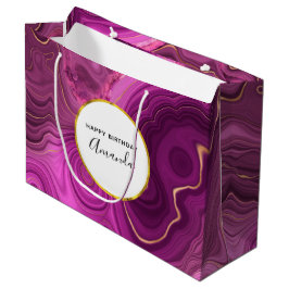 Sacola Para Presentes Grande Ametista Roxo E Ágato-Abstrato Dourado Aniversário