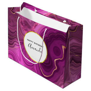 Sacola Para Presentes Grande Ametista Roxo E Ágato-Abstrato Dourado Aniversário