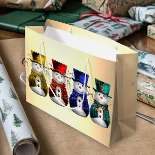 Sacola Para Presentes Grande Amigos Festivos Snowmen Natal