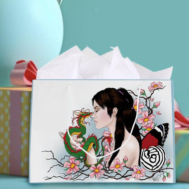 Sacola Para Presentes Grande Amizade Cherry Blossom Fairy Dragon (Criador carregado)