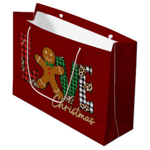 Sacola Para Presentes Grande Amo Natal Biscoito de Gengibre Família Férias de N