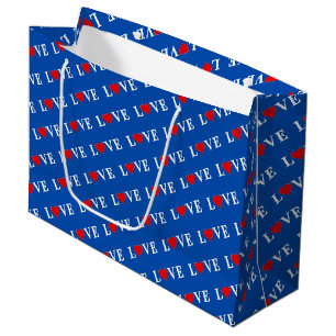 Sacola Para Presentes Grande AMOR coração moderno chic elegante marinho azul