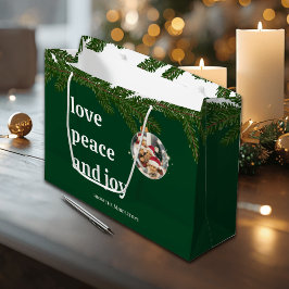 Sacola Para Presentes Grande Amor Paz Alegria Natal Foto Floresta Verde Grande