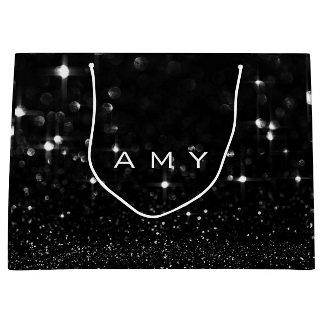 Sacola Para Presentes Grande Amy Black White Glitter Favor Gift Spark (Frente)
