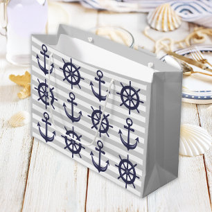 Sacola Para Presentes Grande Âncora Azul Marinho Náutico Roda de Barco Faixa Ci