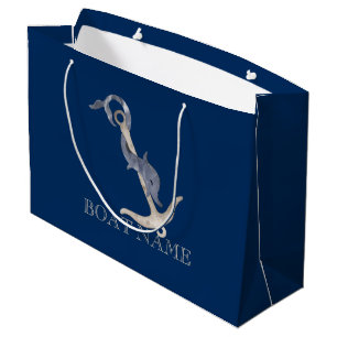 Sacola Para Presentes Grande Âncora Espírito Náutico Golfinho Azul Marinho