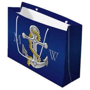 Sacola Para Presentes Grande Âncora Monogrammed dos azuis marinhos
