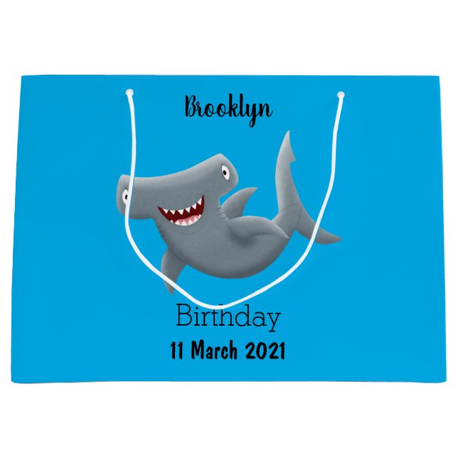 Sacola Para Presentes Grande Animação engraçada de tubarão Hammerhead (Frente)