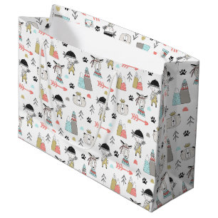 Sacola Para Presentes Grande Animais bonitos da floresta & teste padrão indian