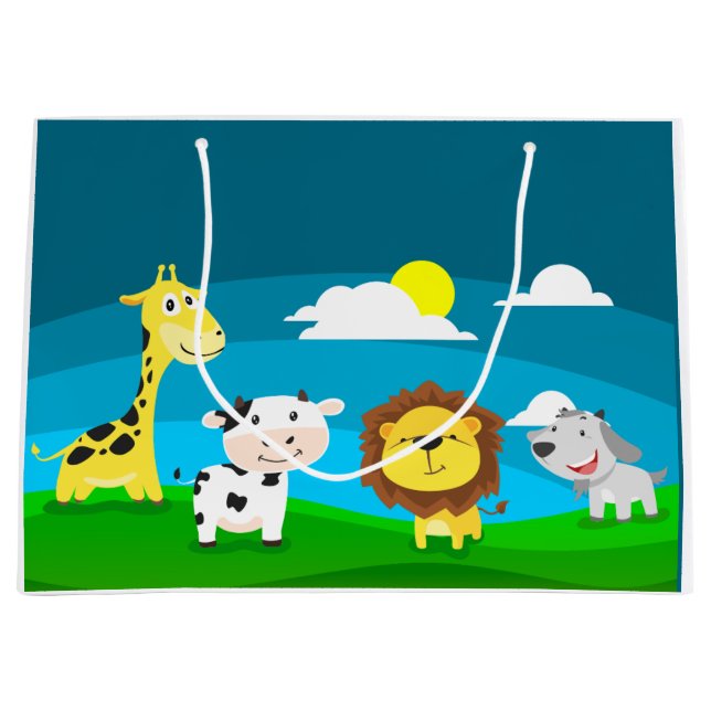 Sacola Para Presentes Grande Animais de desenho animado     (Frente)