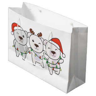 Sacola Para Presentes Grande Animais de Natal de Urso Polar Curiosos Ursos Pola