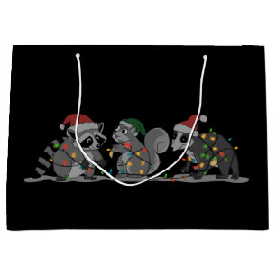 Sacola Para Presentes Grande Animais do Papai Noel Xmas Silvestre Guaxinim Gamb