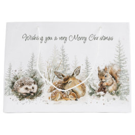 Sacola Para Presentes Grande Animais Floresta Inverno Natal