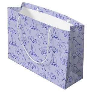 Sacola Para Presentes Grande Animais marinhos e padrão de desenho de uma linha