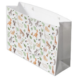 Sacola Para Presentes Grande Animais selvagens com padrão de árvore na selva