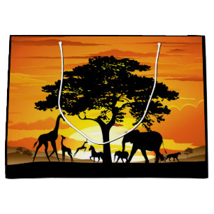 Sacola Para Presentes Grande Animais Selvagens no Sunset da savana africana