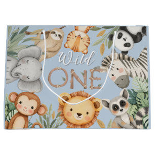 Sacola Para Presentes Grande Animais Selvagens Tropicais de Pastel, Uma Selva S