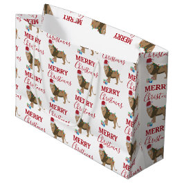 Sacola Para Presentes Grande Animal engraçado do Leão de Natal com Papai Noel
