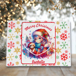 Sacola Para Presentes Grande Anime Girl in Santa Hat Watercolor Christmas<br><div class="desc">Garota de anime de aquarela em Papai Noel com um saco de presentes de Natal personalizado. Na parte de trás estão bonito flocos de neve vermelhos,  dourados e verdes.</div>