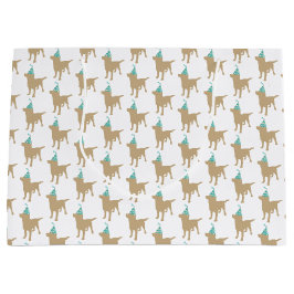 Sacola Para Presentes Grande Aniversário Cachorro Amarelo Labrador No Chapéu Fe