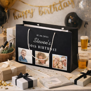 Sacola Para Presentes Grande Aniversário cara de foto preto branco