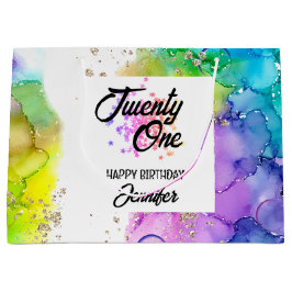 Sacola Para Presentes Grande Aniversário Colorido de Coloração de Água