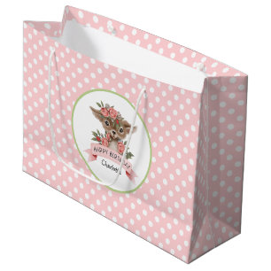 Sacola Para Presentes Grande Aniversário cor-de-rosa animal da floresta bonito