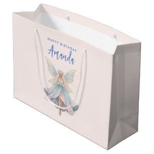 Sacola Para Presentes Grande Aniversário Cores Pastéis Fada Anjo Mágico