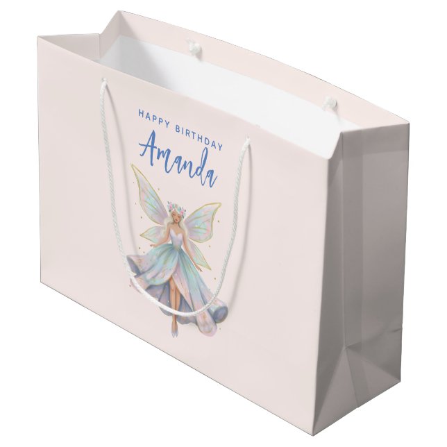 Sacola Para Presentes Grande Aniversário Cores Pastéis Fada Anjo Mágico (Verso inclinado)