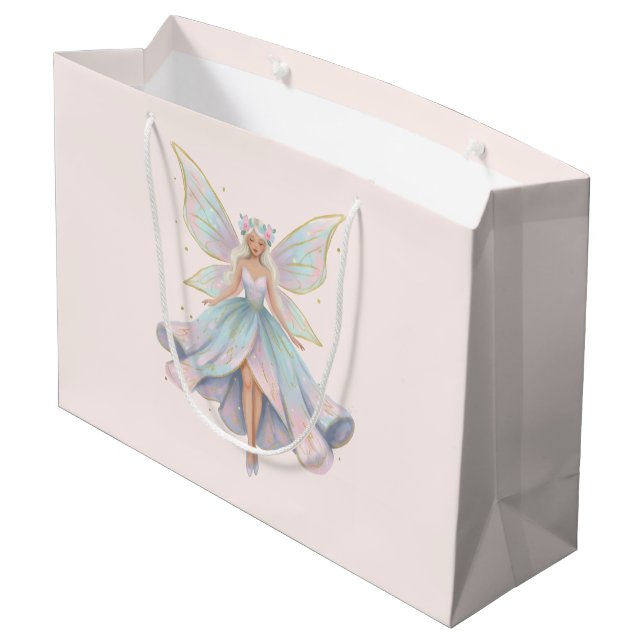Sacola Para Presentes Grande Aniversário Cores Pastéis Fada Anjo Mágico (Verso inclinado)