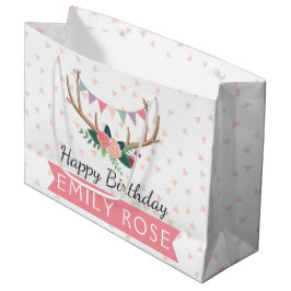 Sacola Para Presentes Grande Aniversário da rosa Antlers & Party Bunting Girl