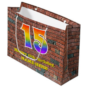 Sacola Para Presentes Grande Aniversário de 15: Arco-Íris Inspirado no Grafit